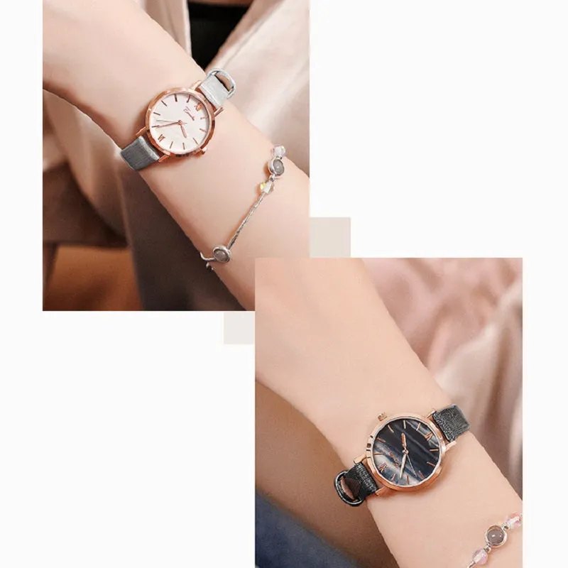 Women's Watch Green aurora dial leather strap cool summer watch