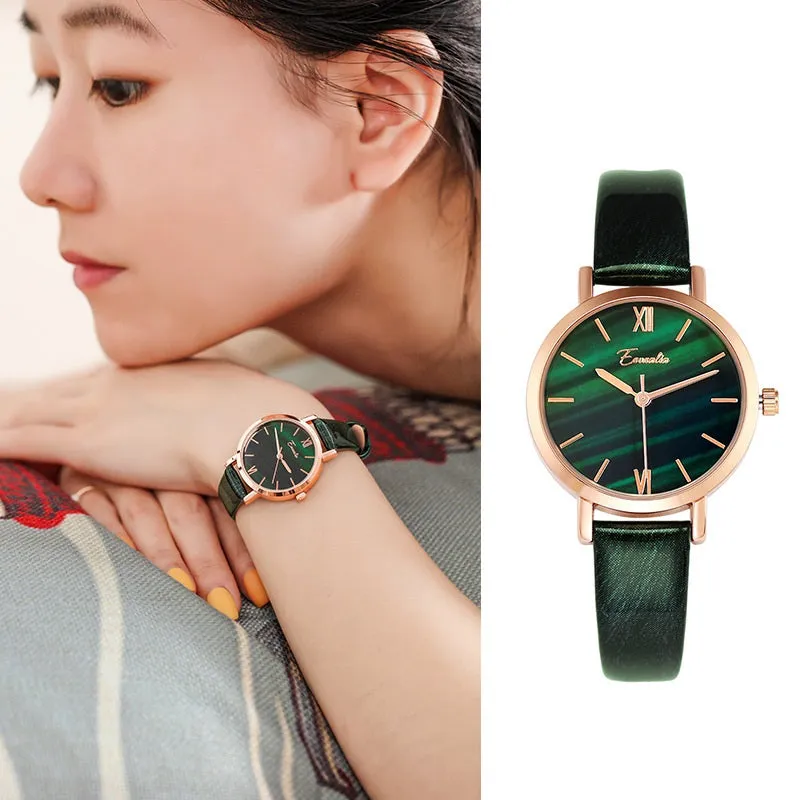 Women's Watch Green aurora dial leather strap cool summer watch