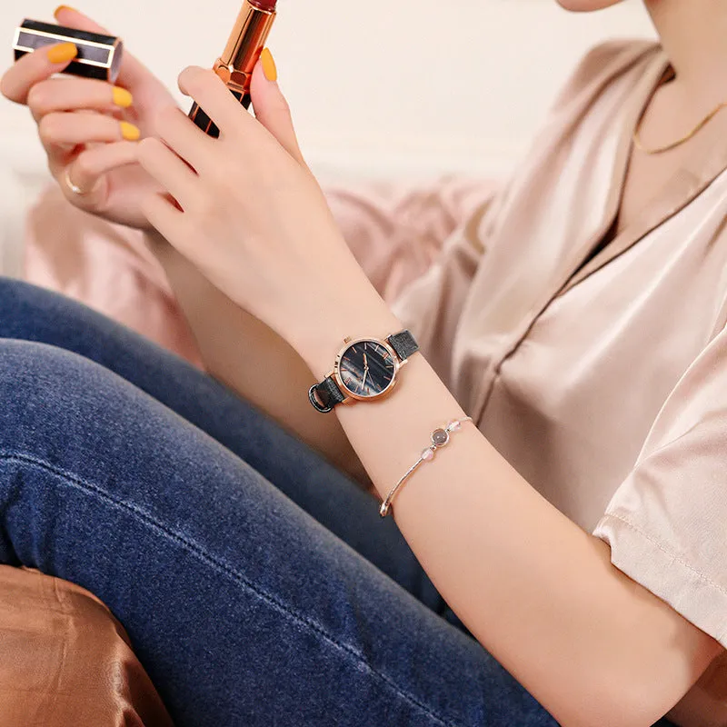 Women's Watch Green aurora dial leather strap cool summer watch