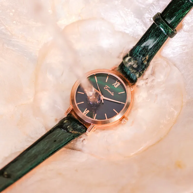Women's Watch Green aurora dial leather strap cool summer watch