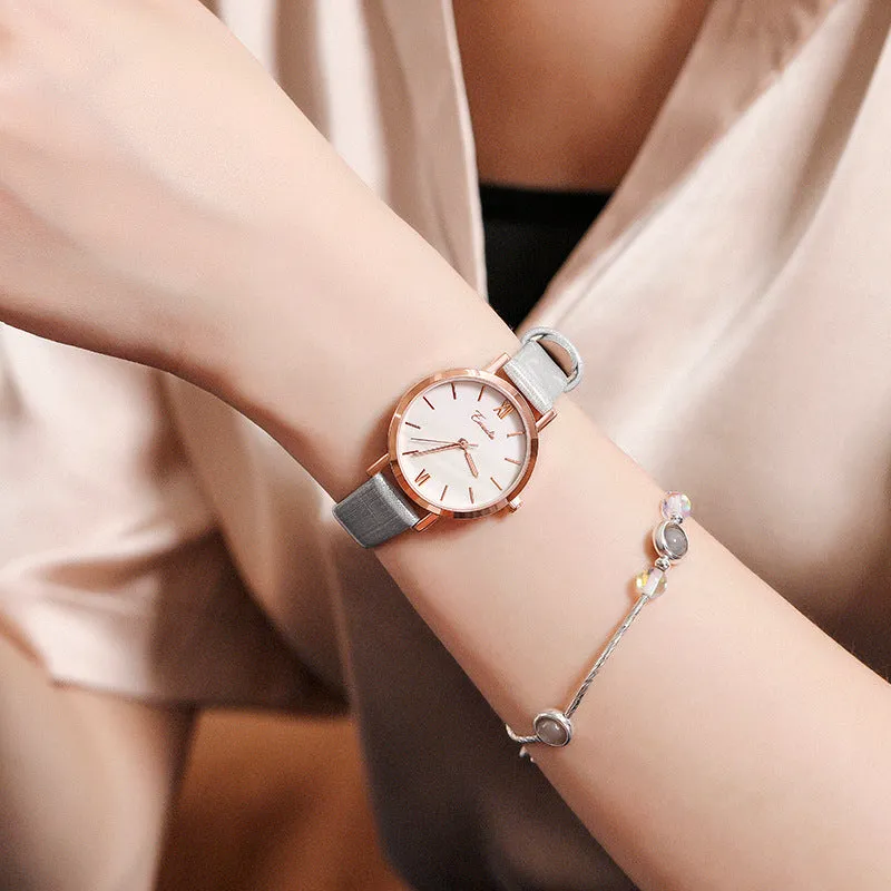 Women's Watch Green aurora dial leather strap cool summer watch