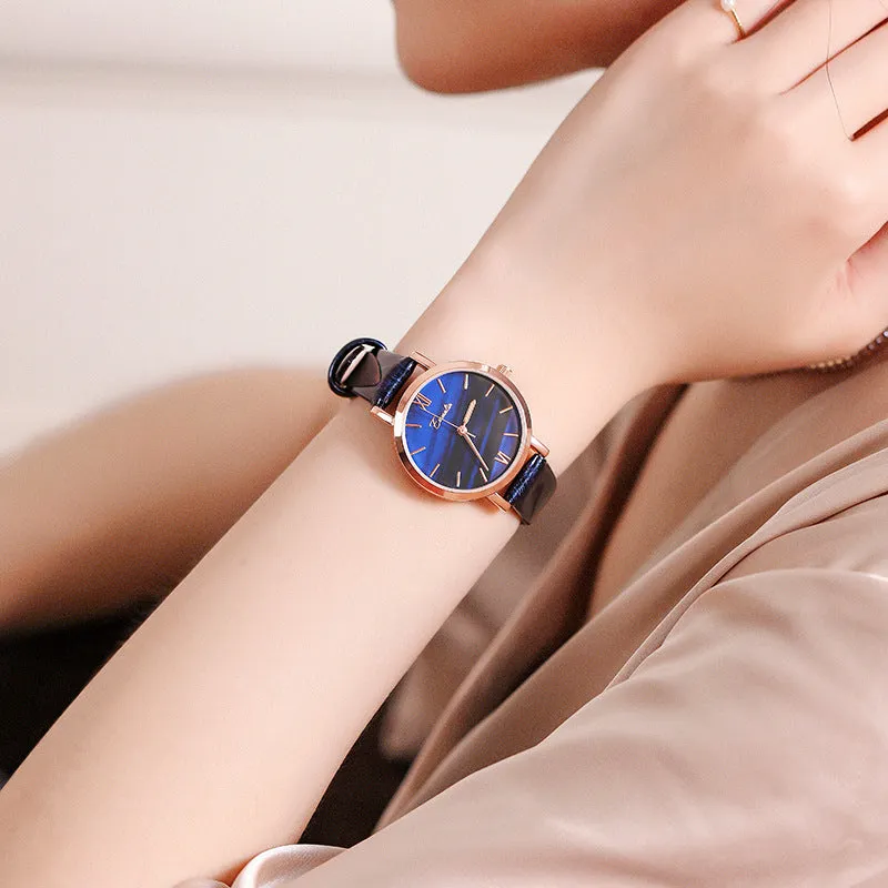 Women's Watch Green aurora dial leather strap cool summer watch
