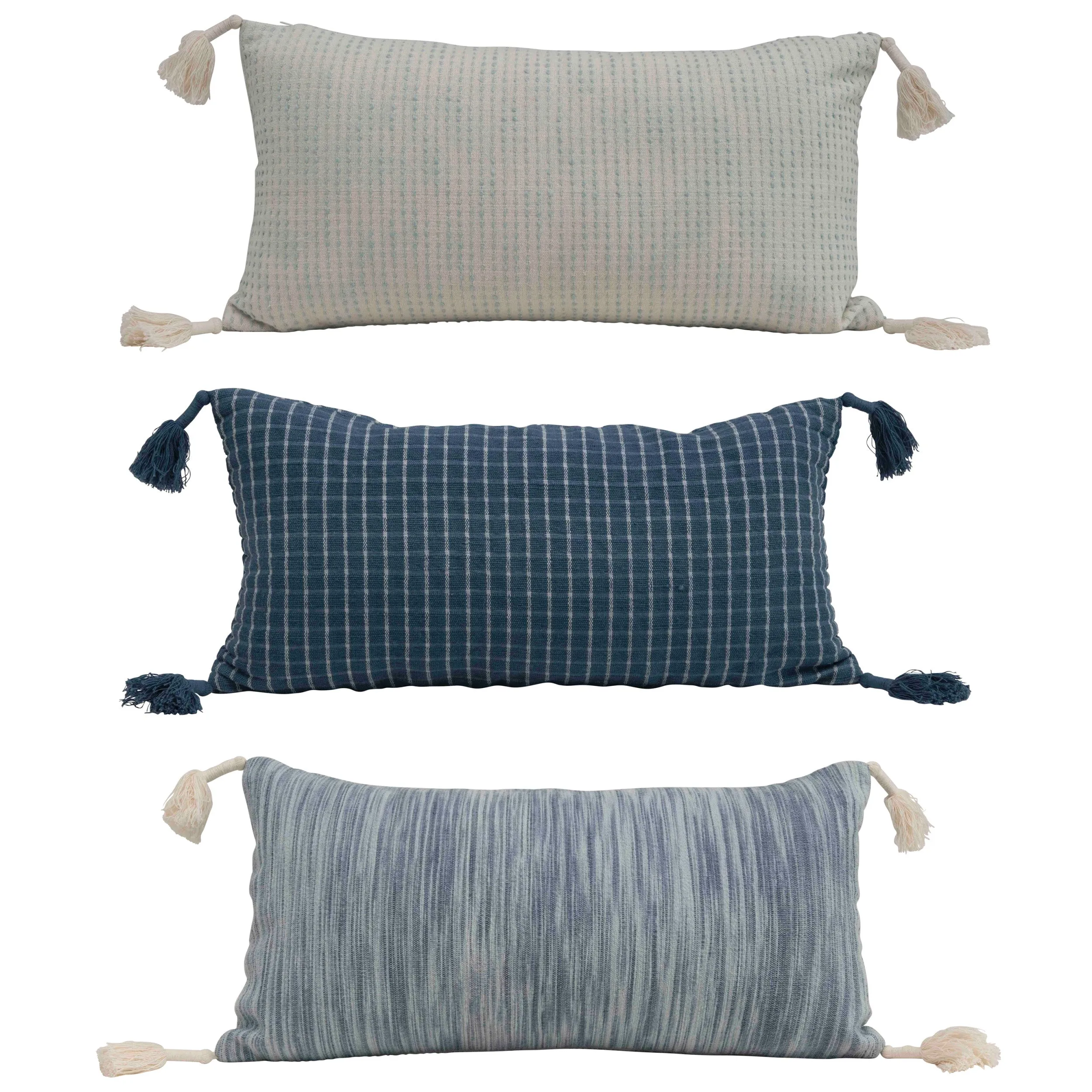 WOVEN COTTON LUMBAR PILLOW WITH TASSELS