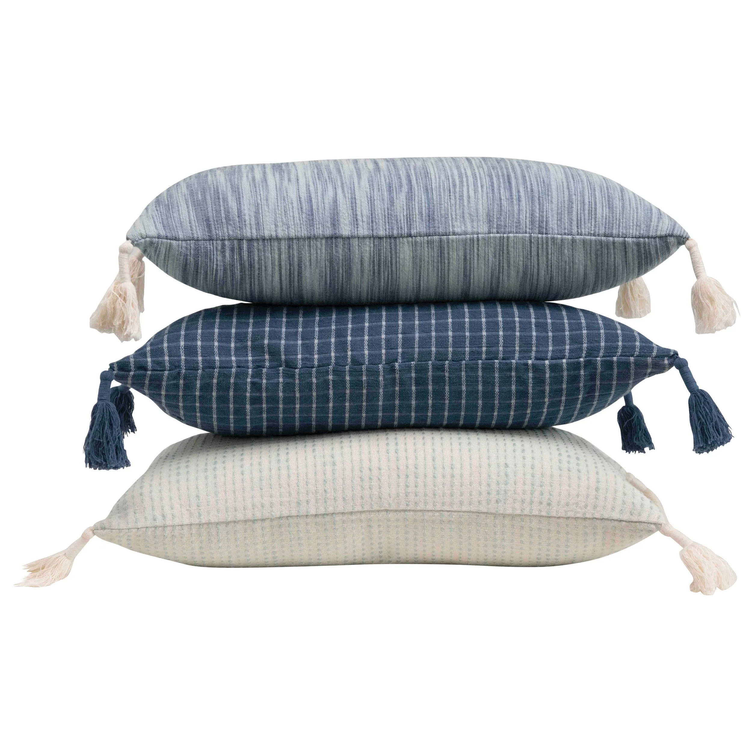 WOVEN COTTON LUMBAR PILLOW WITH TASSELS