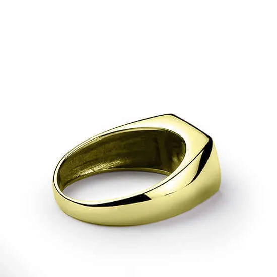 Yellow Gold-Plated Men's Simple Silver Ring with Natural Black Onyx Stone