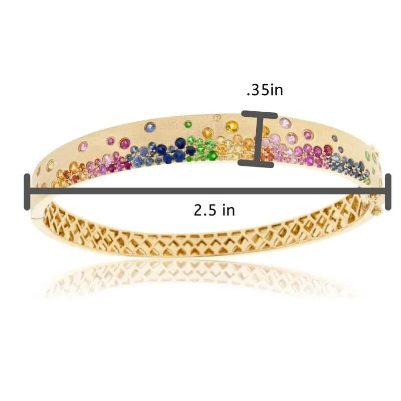 Yellow Gold Satin Finish Flush Set Rainbow Sapphire Bracelet
